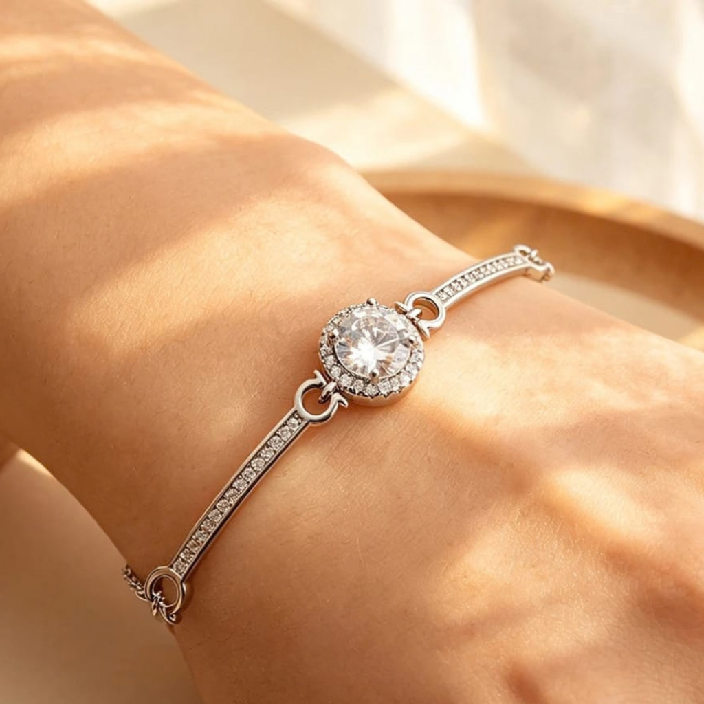 Sparkling Halo Zirconia Crystal Cuff Bracelet