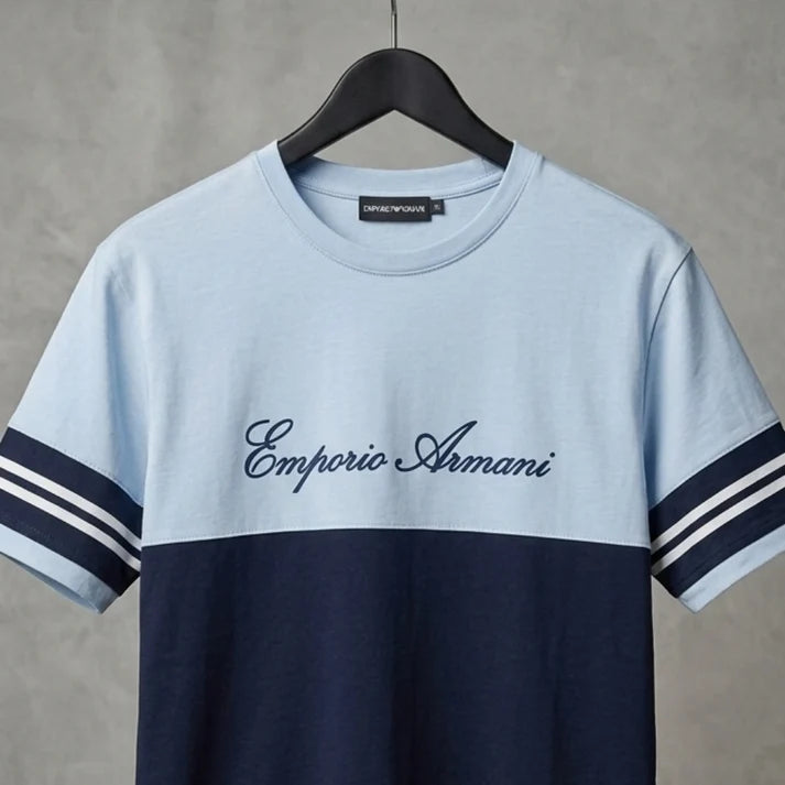 Vendora Mart Colorblock Striped Sleeve Crewneck Tee