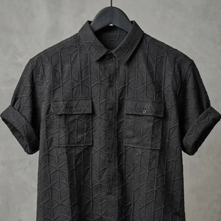 Vendora Mart Charcoal Black Geometric Pattern Utility Shirt