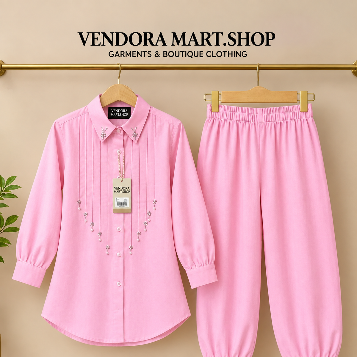 Pastel Pink Collared Shirt and Trouser Set