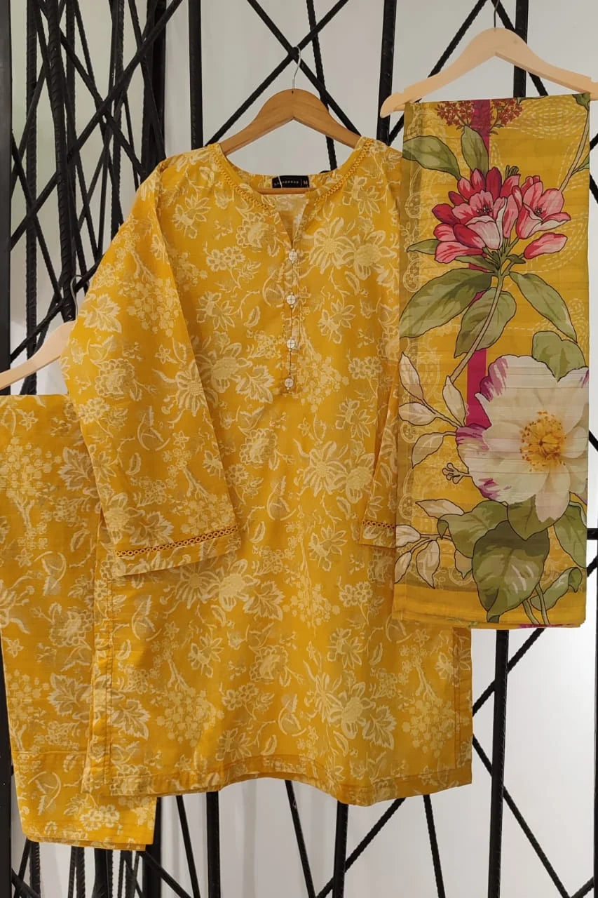 Printed 3-Piece Stitched Suit with Matching Dupatta