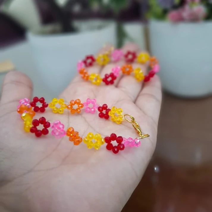 Handmade Beaded Flower Bracelet Set – Vibrant Floral Crystal Jewelry
