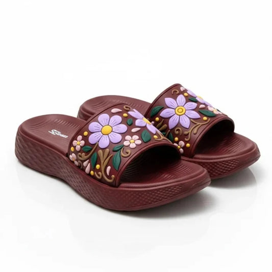 VENDORA Floral Embroidered Platform Slides – Maroon