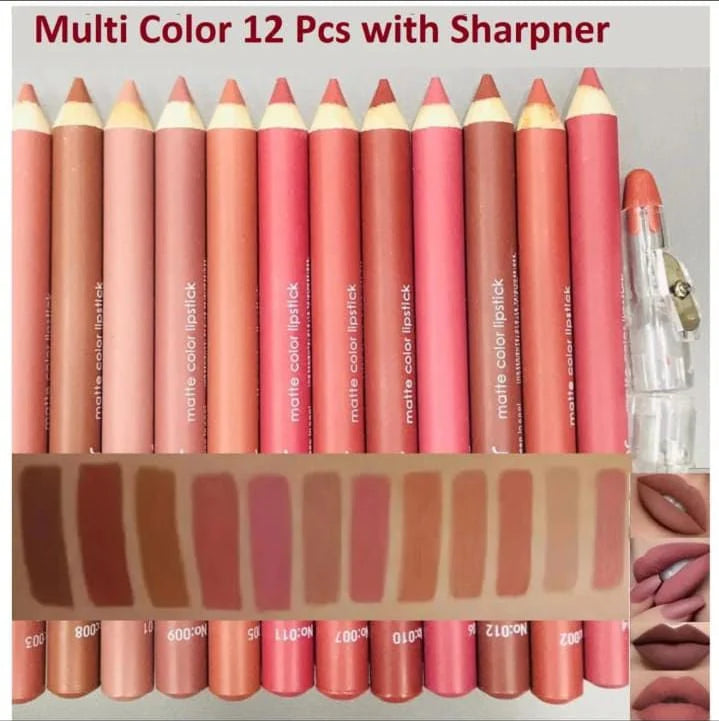 12 Pcs Matte Color Lip Liner & Lipstick Pencil Set with Sharpener