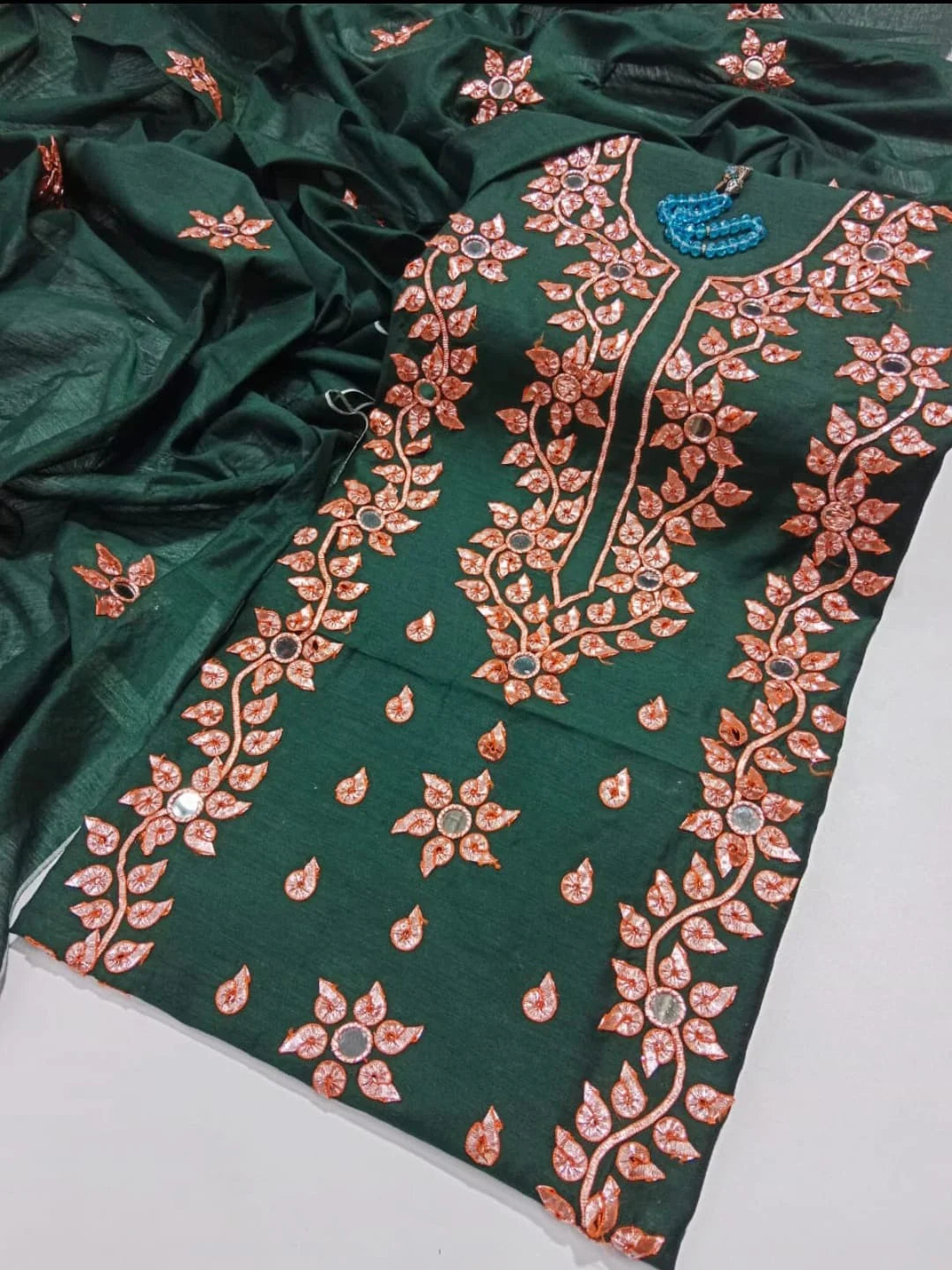 Embroidered Mirror Work 3-Piece Unstitched Suit with Matching Dupatta