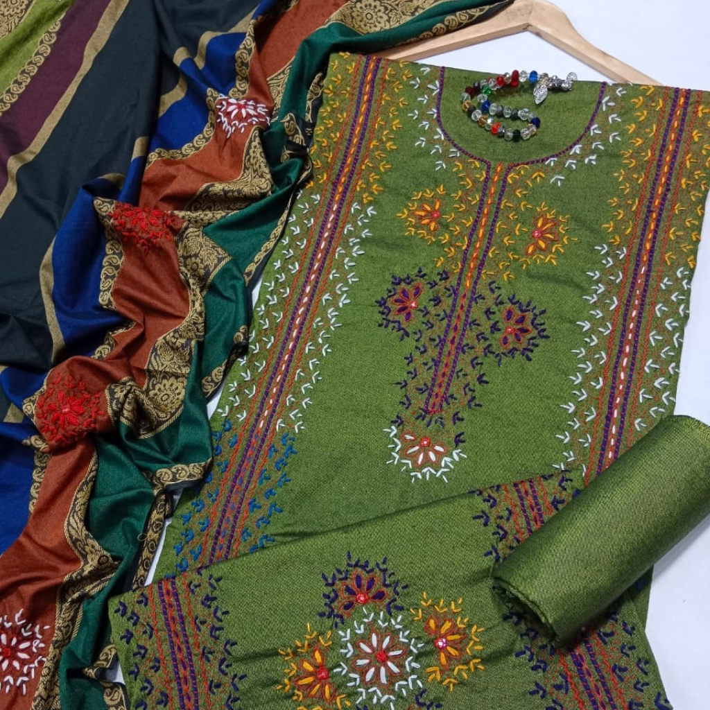 Traditional Khaddi Handwork Suit Pair with Shawl/Dupatta