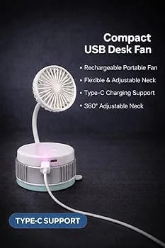 2-in-1 Portable Mini Suction Wall Fan & Flexible Desk Fan