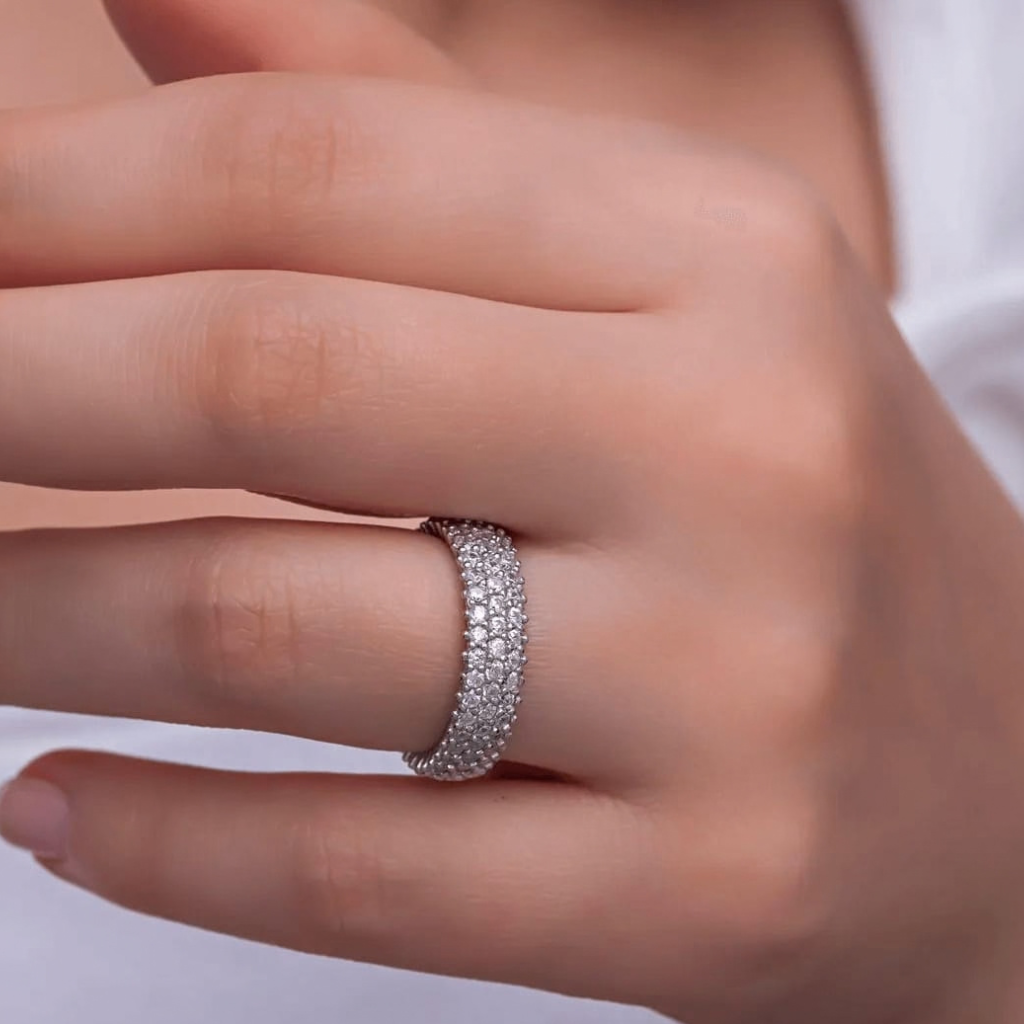 Multi-Row Pavé Cubic Zirconia Eternity Statement Ring
