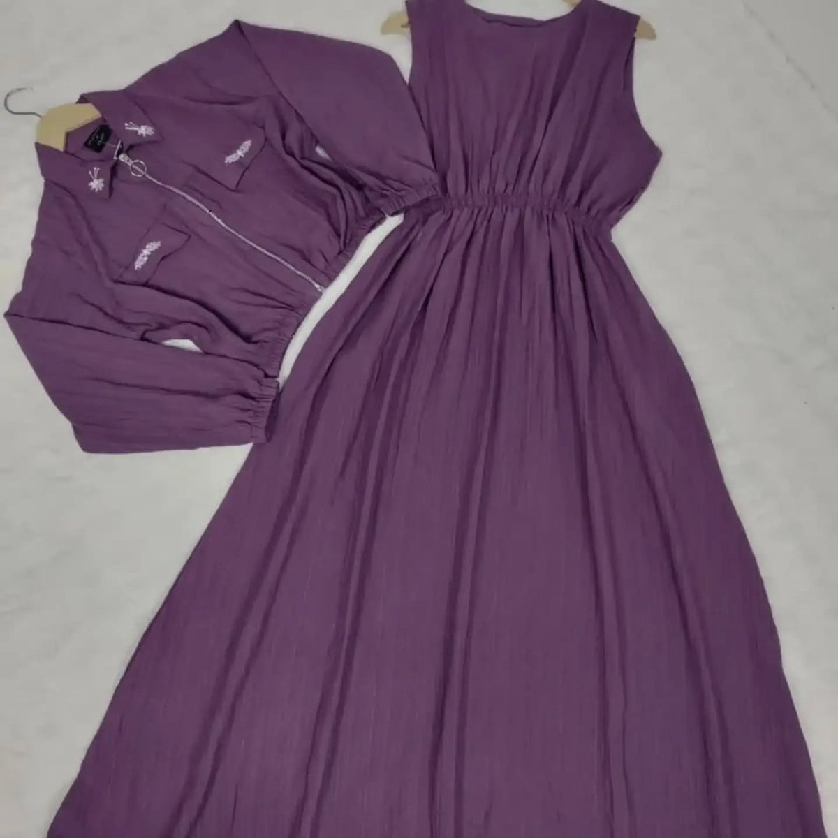 Elegant Pleated Maxi Dress with Matching Jacket