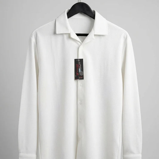 Vendora Mart Off-White Textured Long-Sleeve Shirt