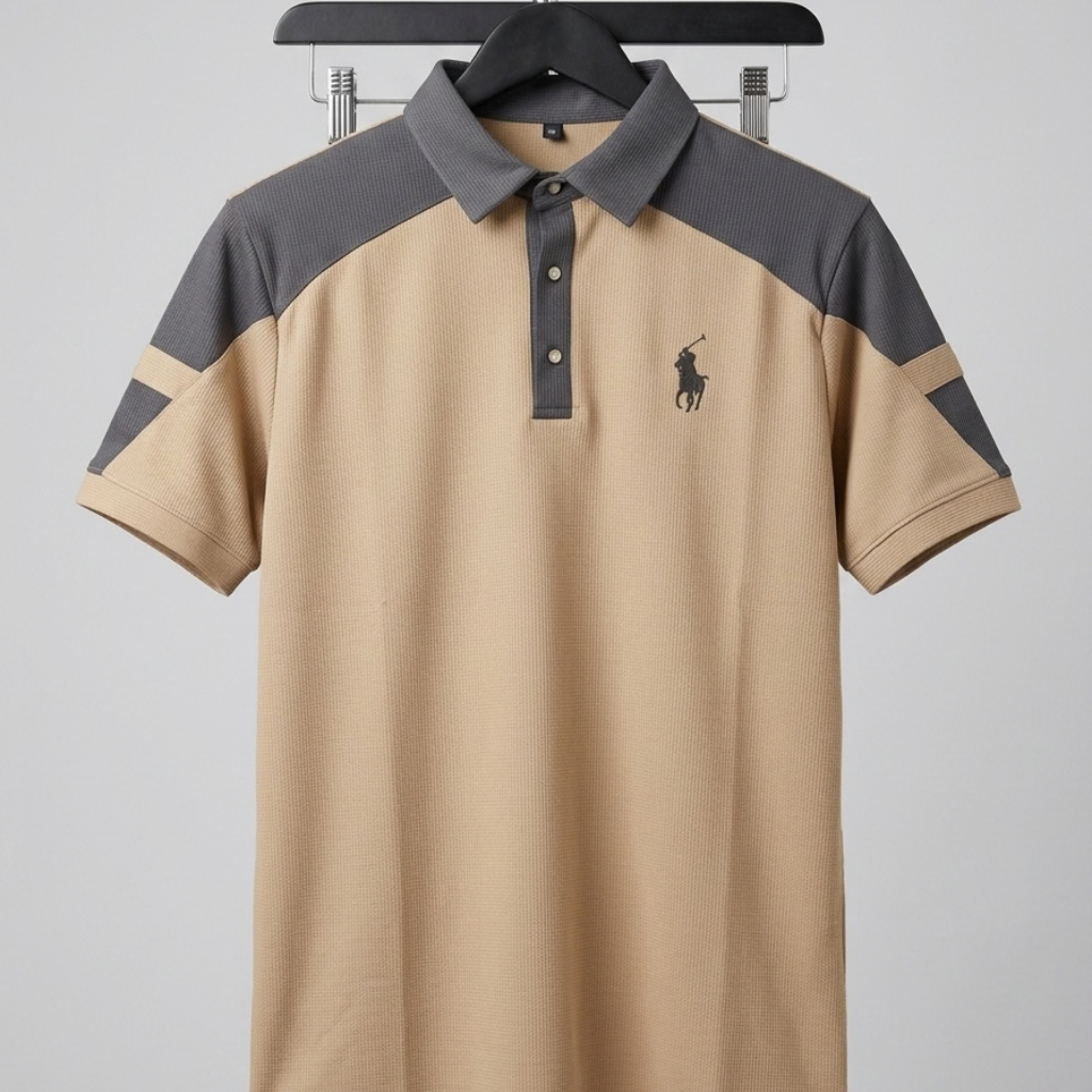 Vendora Mart Khaki and Charcoal Colorblock Polo Shirt