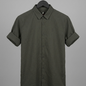 Vendora Mart Olive Green Grid-Textured Short-Sleeve Shirt
