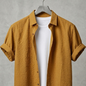 Vendora Mart Textured Mustard Button-Down Overshirt with White Tee