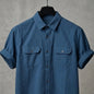 Vendora Mart  Blue Textured Short-Sleeve Utility Shirt