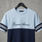 Vendora Mart Colorblock Striped Sleeve Crewneck Tee