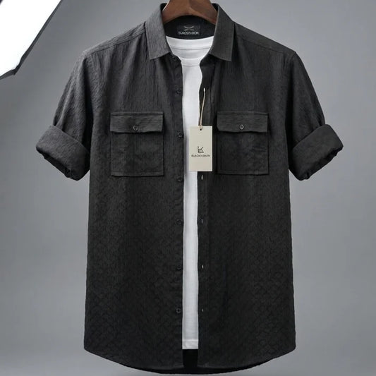 Vendora Mart Black Textured Utility Overshirt with White Tee