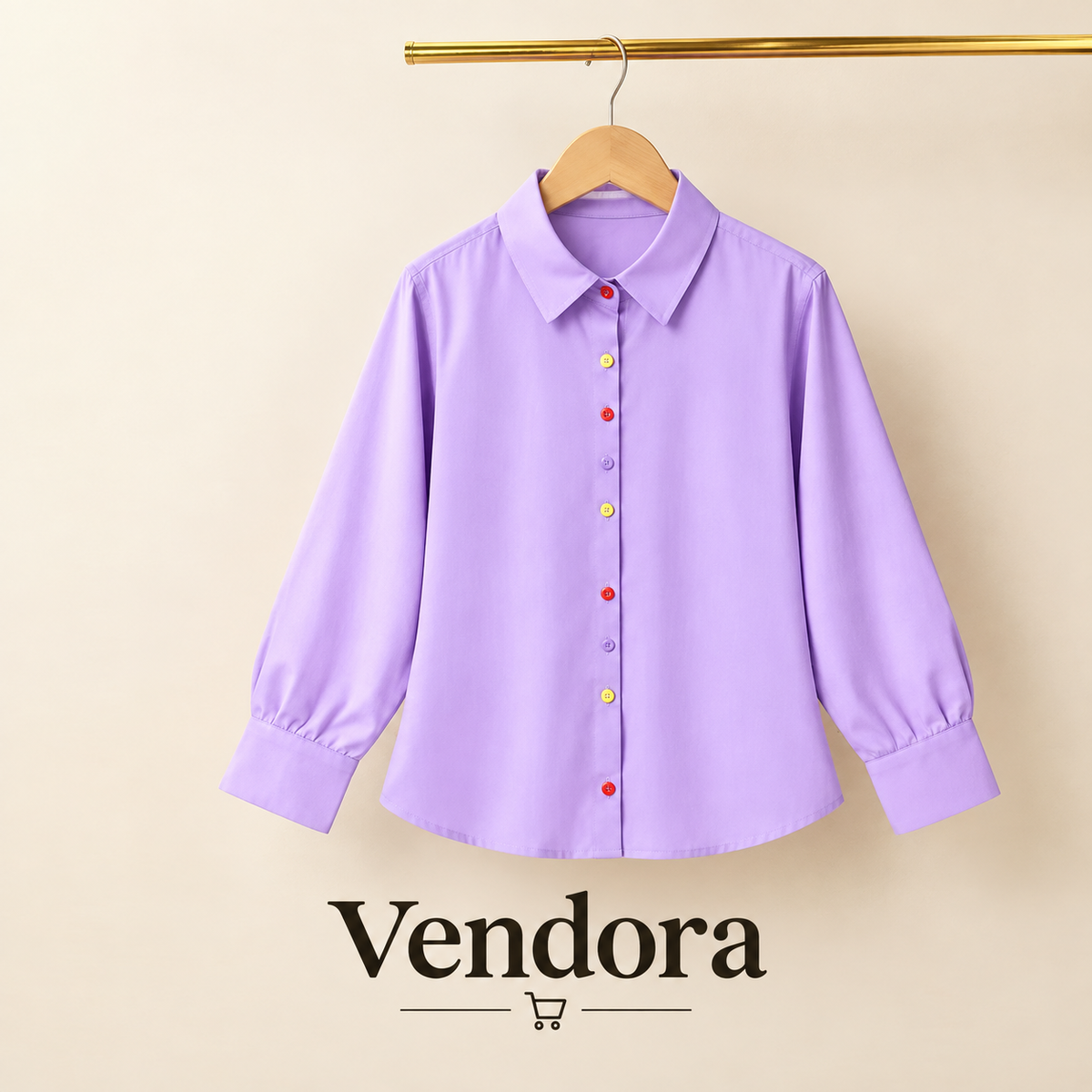 Vendora Lavender Button-Down Collared Tunic Shirt