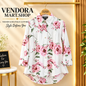White Pink Floral Print Collared Tunic Shirt