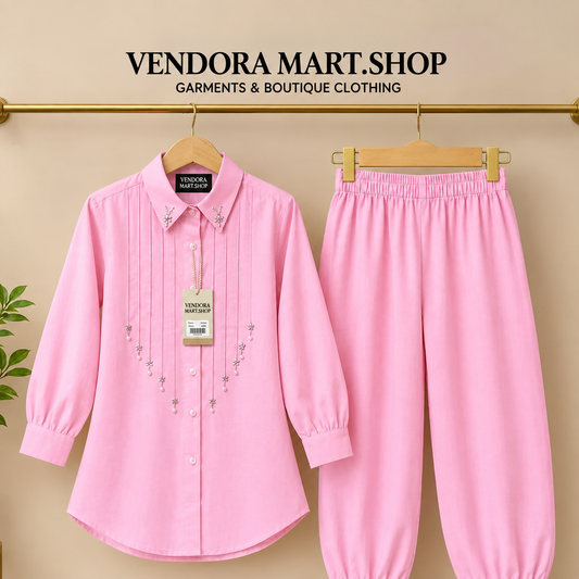 Pastel Pink Collared Shirt and Trouser Set