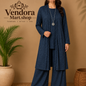Shimmer Three-Piece Open-Front Coat, Top, and Trouser Set