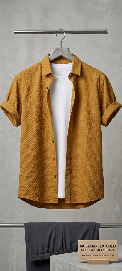 Vendora Mart Textured Mustard Button-Down Overshirt with White Tee