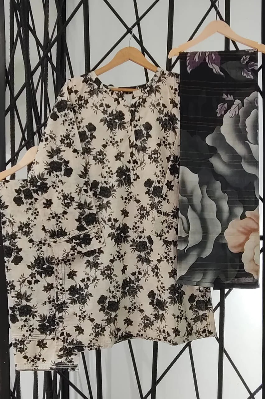 Printed 3-Piece Stitched Suit with Matching Dupatta