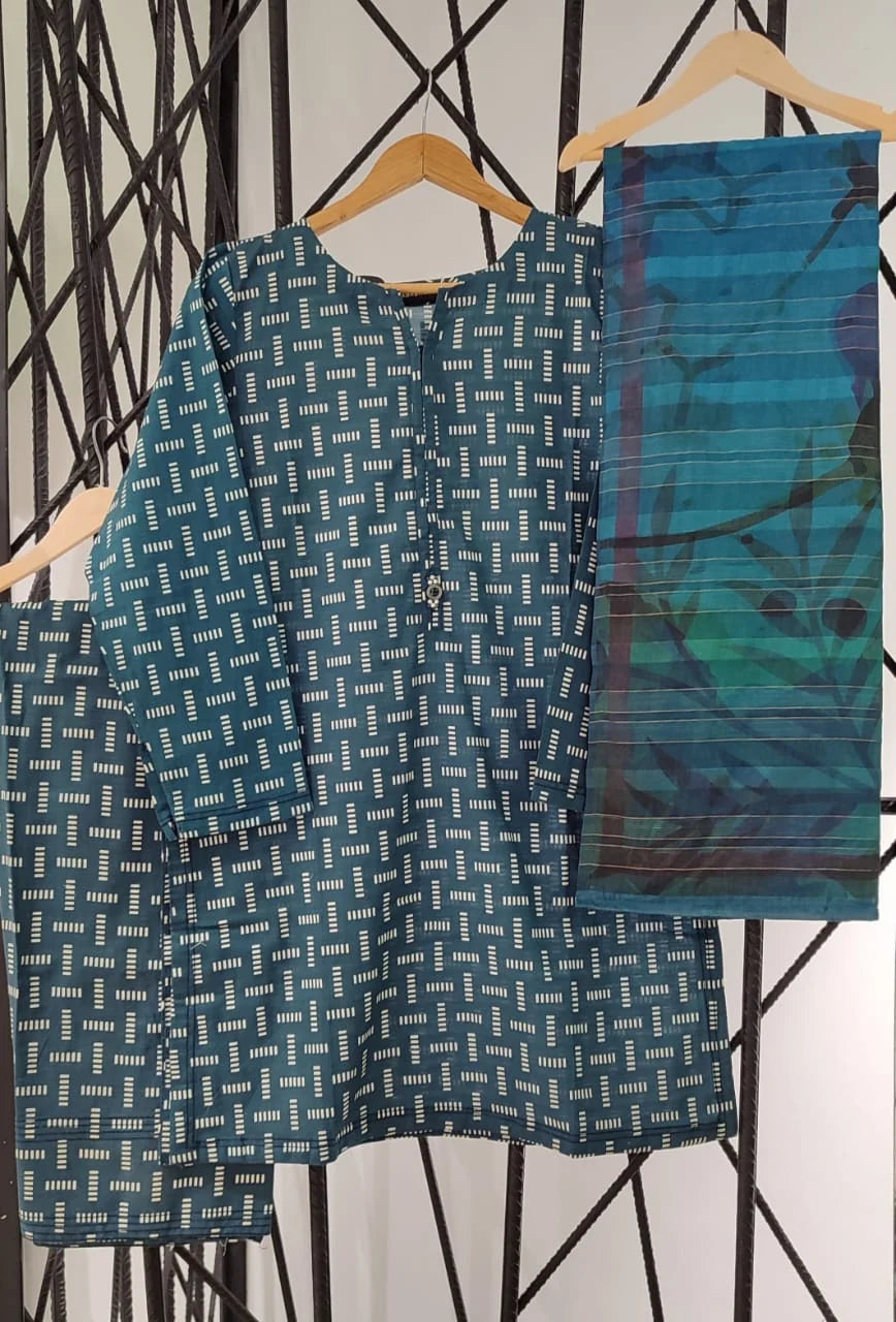 Printed 3-Piece Stitched Suit with Matching Dupatta