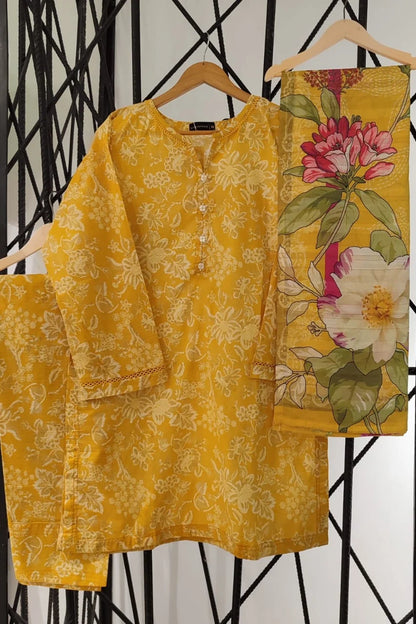 Printed 3-Piece Stitched Suit with Matching Dupatta