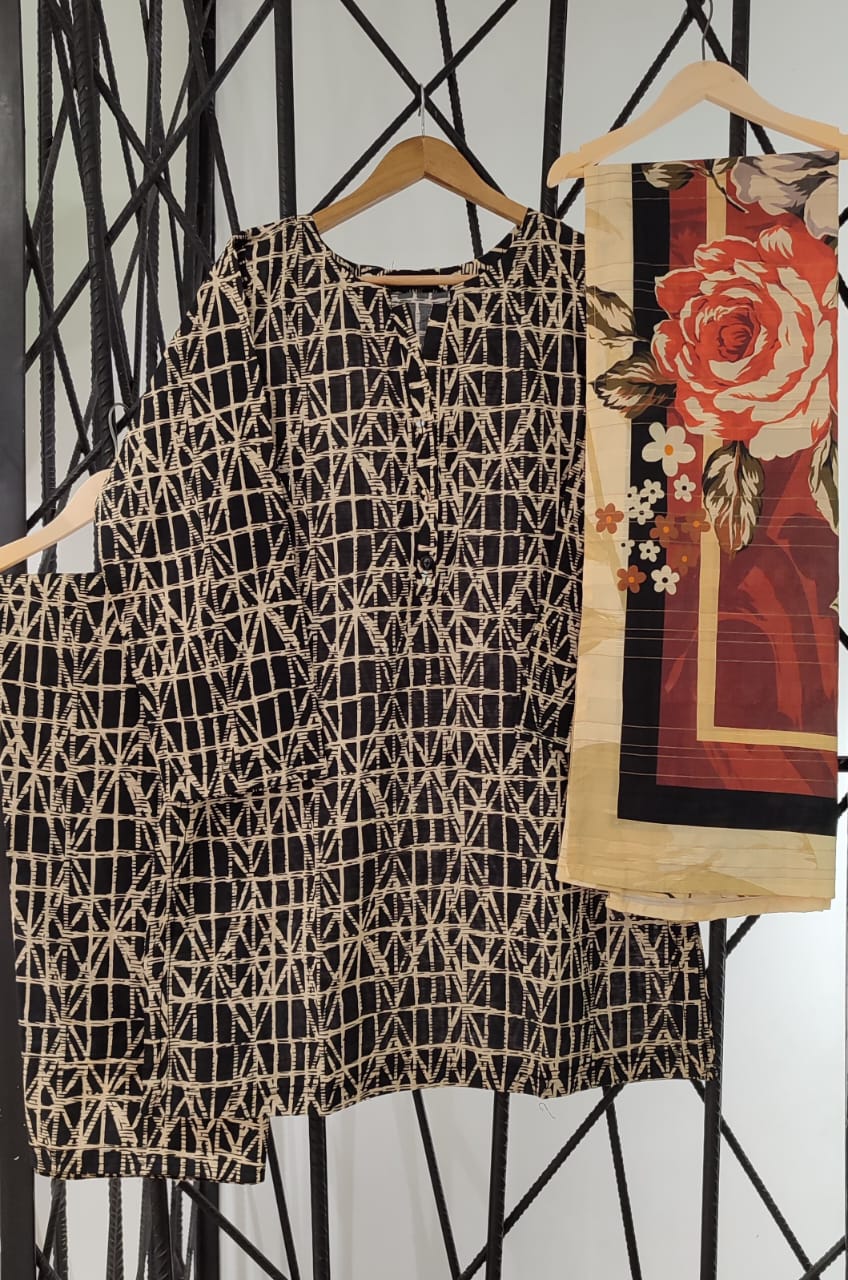 Printed 3-Piece Stitched Suit with Matching Dupatta