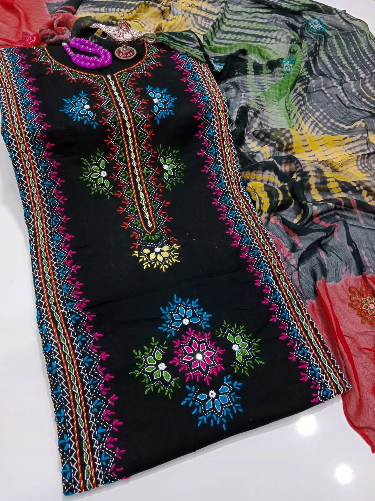 Handmade Kashmiri Mirror Work 3-Piece Suit