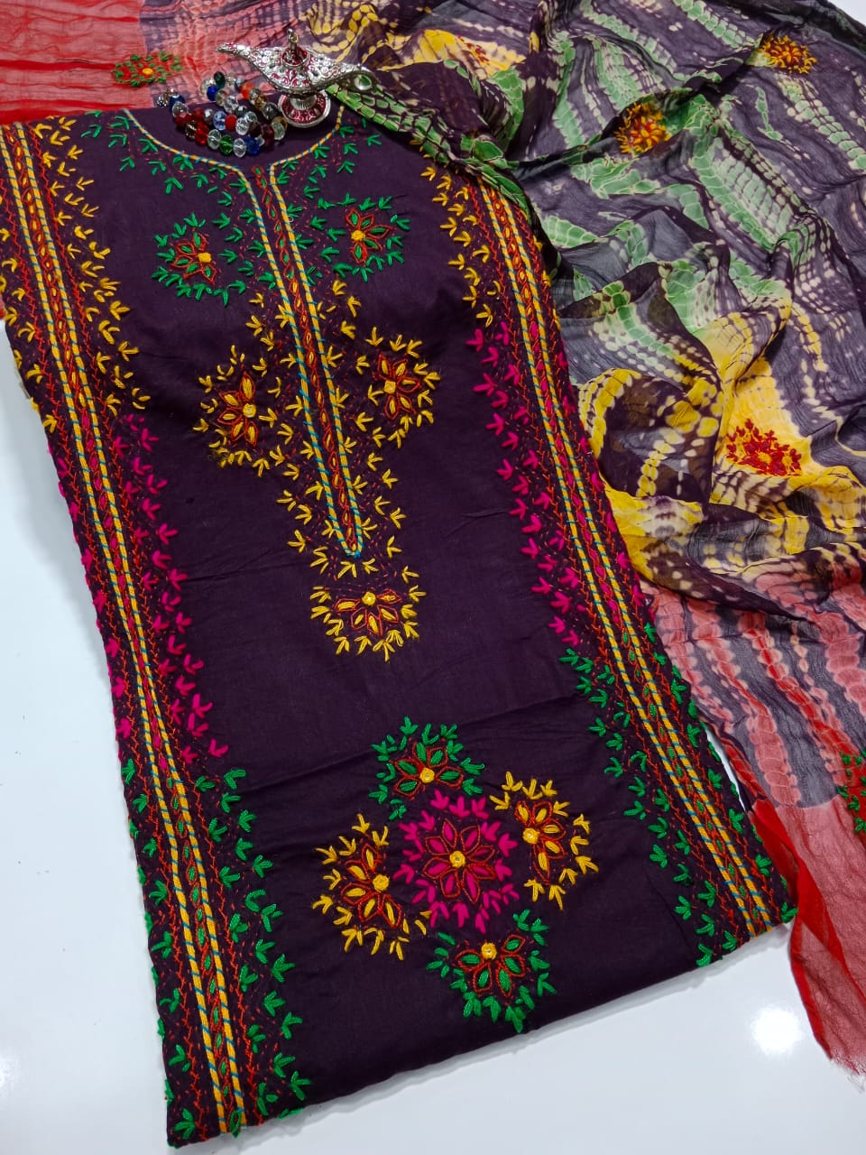 Handmade Kashmiri Mirror Work 3-Piece Suit