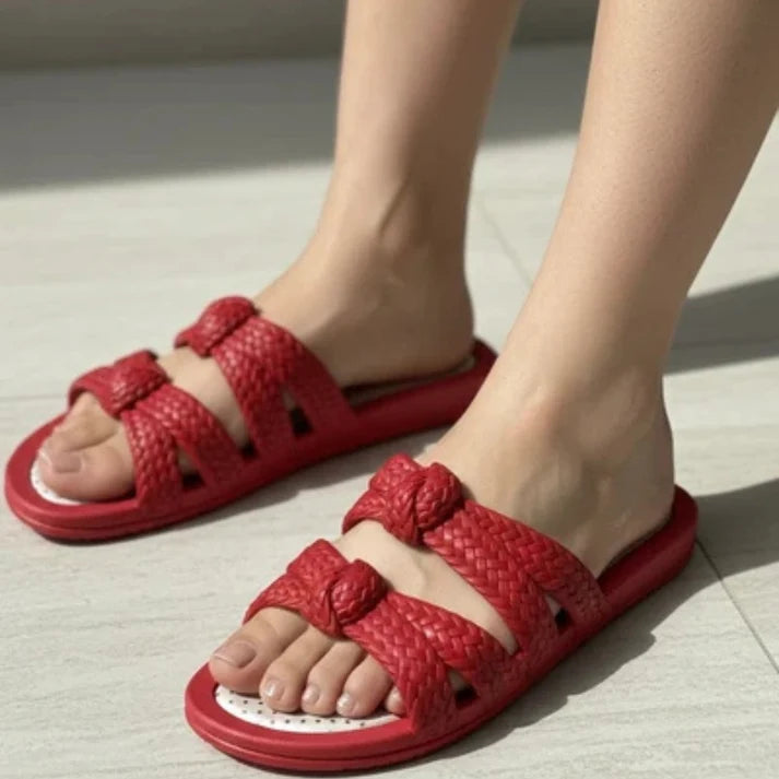 VENDORA Double Braided Knot Platform Slides – Red for females