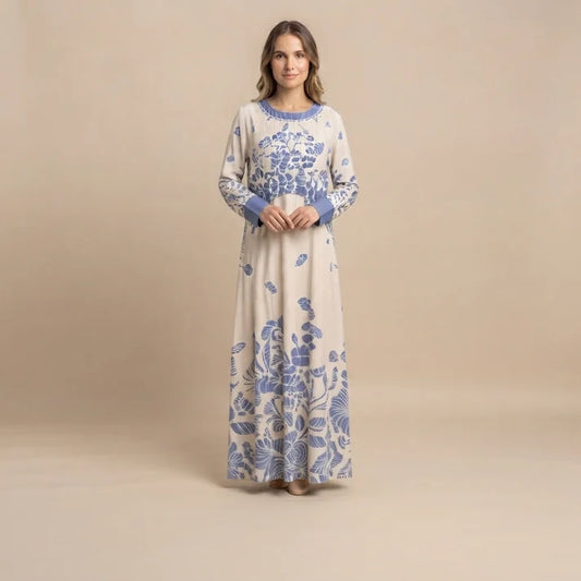 White and Blue Floral Print Two-Piece Overlay Maxi Dress Set Regular priceRs.7,000.00 PKR