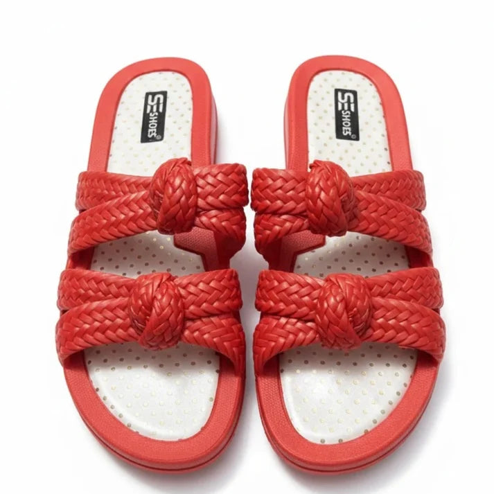 VENDORA Double Braided Knot Platform Slides – Red for females