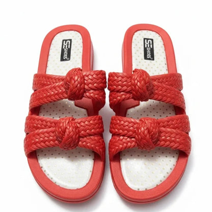 VENDORA Double Braided Knot Platform Slides – Red for females