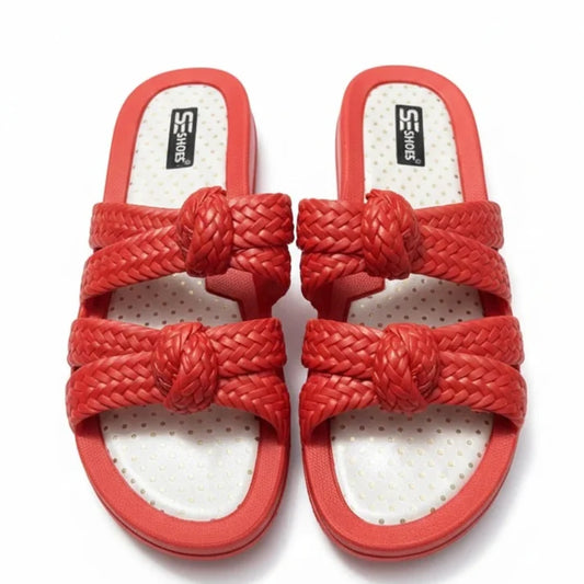 VENDORA Double Braided Knot Platform Slides – Red for females