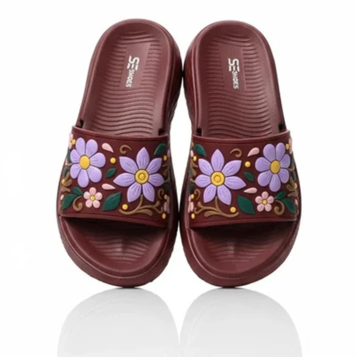 VENDORA Floral Embroidered Platform Slides – Maroon