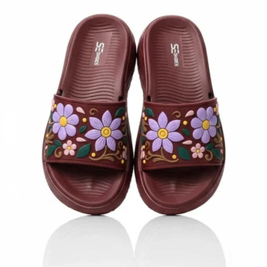 VENDORA Floral Embroidered Platform Slides – Maroon