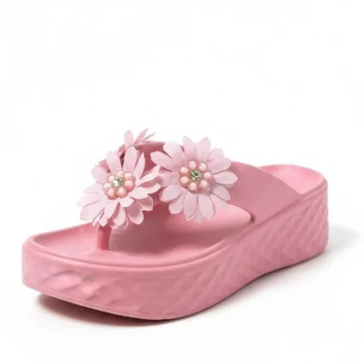 VENDORA Floral Embellished Platform Thong Sandals – Pink
