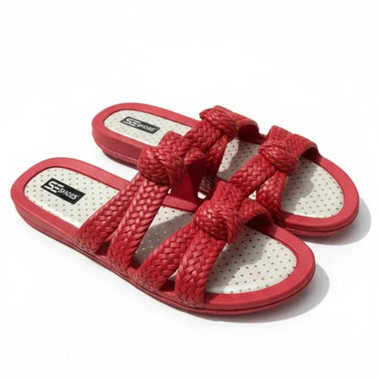 VENDORA Double Braided Knot Platform Slides – Red for females