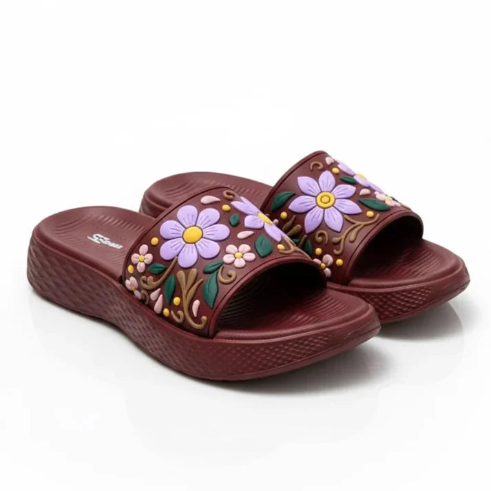 VENDORA Floral Embroidered Platform Slides – Maroon