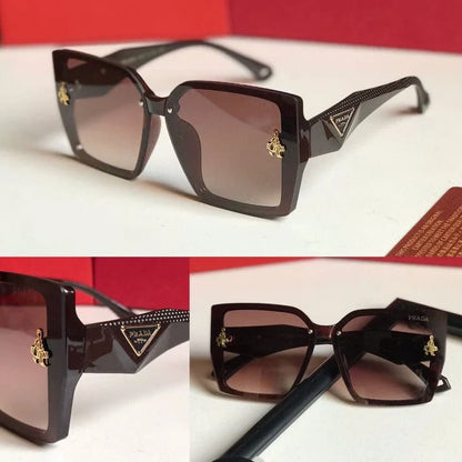 Prada-Style Oversized Cat-Eye Square Sunglasses – Dark Brown Gradient Tint