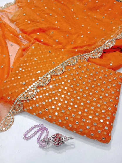 Celebrity Style Heavy Mirror & Gotta Work Unstitched Dress