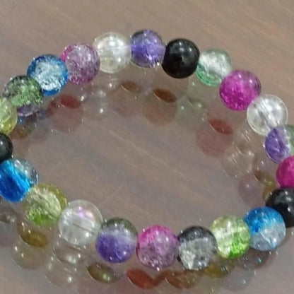 Handmade Crackle Glass Beaded Stretch Bracelet – Maple Leaf Charm Wristband