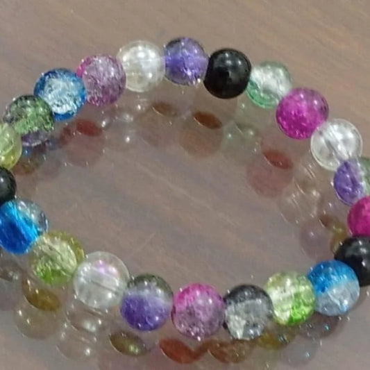 Handmade Crackle Glass Beaded Stretch Bracelet – Maple Leaf Charm Wristband