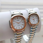TOMI Luxury Couple Watches – Silver & Rose Gold Stainless Steel Analog Watch Pair
