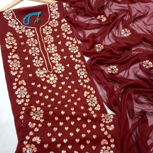 Handwork Chiffon Gotta Suit with Mirror Embellished Dupatta