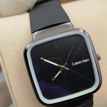 Calvin Klein Modern Square Dial Watch with Comfortable Black Rubber Strap