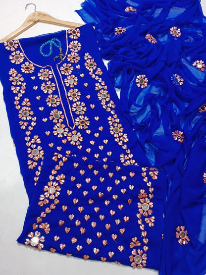 Handwork Chiffon Gotta Suit with Mirror Embellished Dupatta