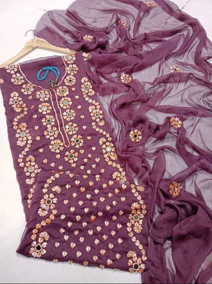 Handwork Chiffon Gotta Suit with Mirror Embellished Dupatta